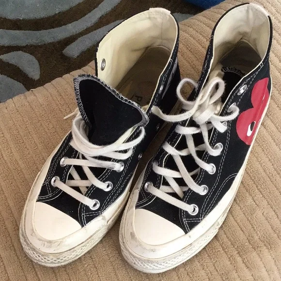 Black White High-Top Sneakers Chuck Taylor All Star Comme Des Garcons W 7 - Picture 1 of 7